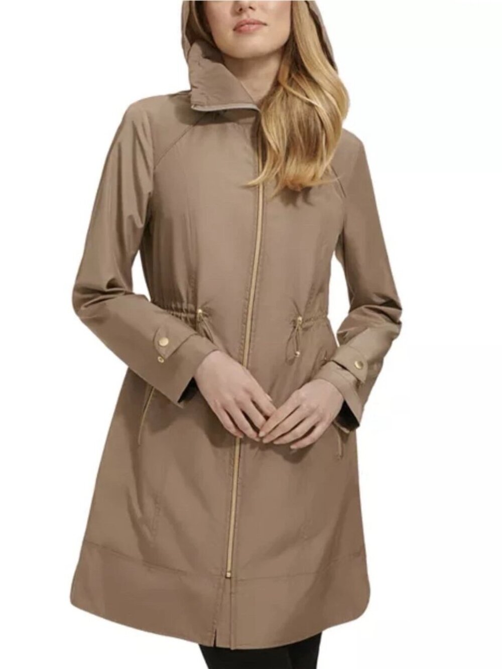 ✨ NWOT Cole Haan Signature Packable Rain Jacket Women's M Champagne Gold Trim